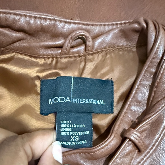 Vintage y2k Moda International Tan Leather Jacket western cowboy - Picture 9 of 12